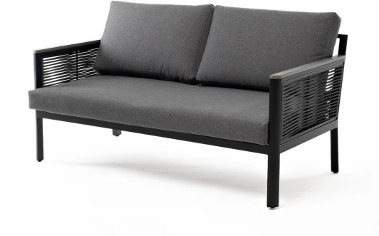 GFS4762S Grey "Сан Ремо" диван 2-местный плетеный из роупа, каркас алюминий темно-серый, роуп серый, ткань серая 4SIS арт.УТ-00006725