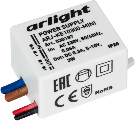 030187 Блок питания ARJ-KE10300-MINI (3W, 300mA) (IP20 Пластик) 030187 Arlight ARJ