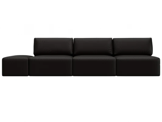 130057 Диван прямой модульный с пуфом Лига-060 НПБ Лонг (ЛДСП,Брус,Фанера/Пластик/Экокожа/Коричневый) Лига Диванов 130057