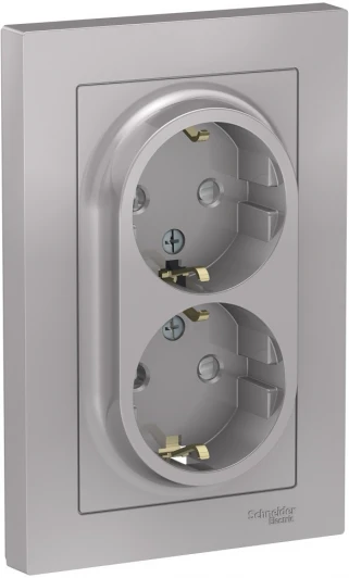 ATN000326 Розетка встраиваемая двойная с заземлением (алюминий) Systeme Electric AtlasDesign ATN000326