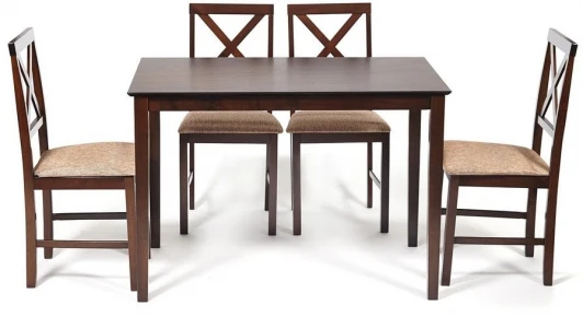 13691 Обеденный комплект Хадсон (стол + 4 стула)/ Hudson Dining Set дерево гевея/мдф, стол: 110х70х75см / стул: 44х42х89см, cappuccino (темный орех), ткань кор.-зол. (1 Tetchair 13691