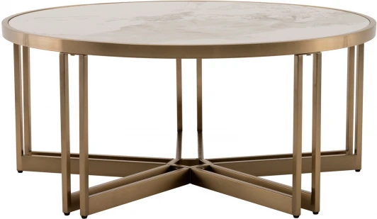 УТ000040353 Журнальный столик Stool Group Алиада 90х90 см светлая керамика сталь шампань арт.УТ000040353