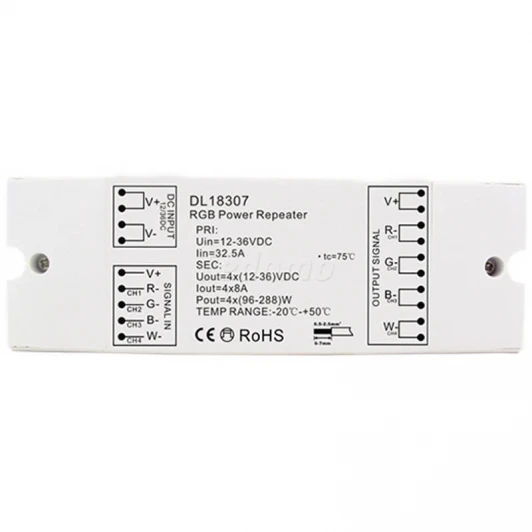 DL18307/RGB Power Repeater Усилитель RGB сигнала контроллера для светодиодной ленты Donolux, 8A, in 96-288W, out DC12/36V