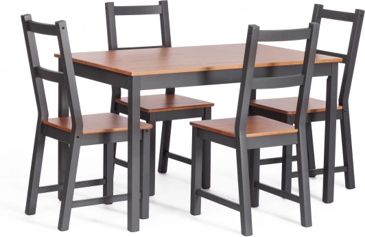 21793 Обеденный комплект Соната (стол + 4 стула) / Sonata dining set Tetchair (Массив сосны/Графит) арт. 21793