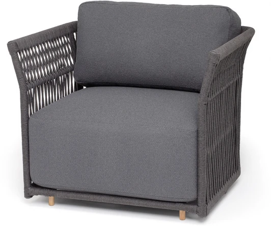 LUG-A-001 RAL7024 Mua D-grey(D-grayYB25-0027) "Лугано" кресло плетеное из роупа, каркас алюминий темно-серый (RAL7024) муар, роуп темно-серый круглый, ткань темно-серая YB25-0027 4SIS арт.УТ-00009891