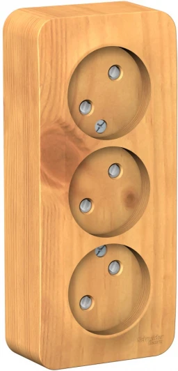 BLNRA001315 Розетка накладная тройная без заземления со шторками (ясень) Systeme Electric Blanca BLNRA001315