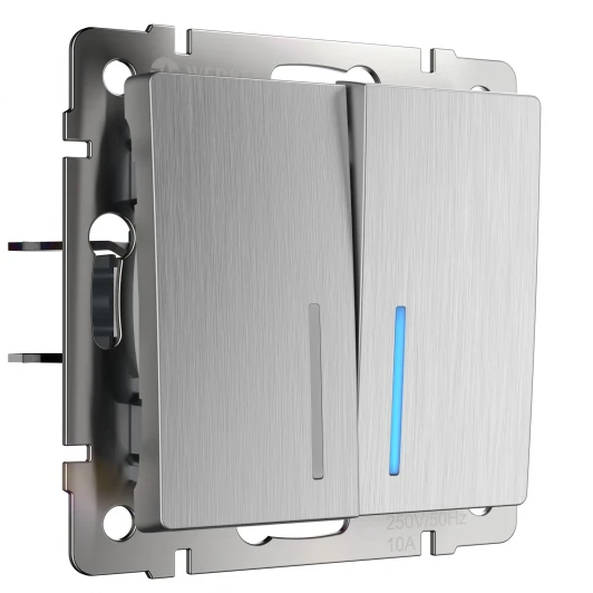 W1122109 Выключатель двухклавишный проходной с подсветкой (cеребряный рифленый) Werkel W1122109 (a051369)