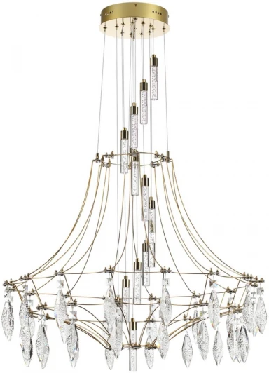 7000/51L Подвесная большая люстра Odeon Light Flamenco 7000/51L золото/металл/хрусталь IP20 LED 51W (220V, на проводе)
