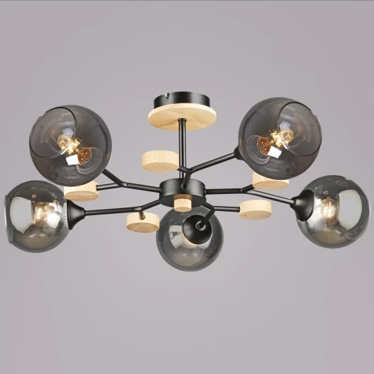 06780-0.3-05 BK+WOOD Потолочная люстра на штанге Reluce 06780-0.3-05 BK+WOOD