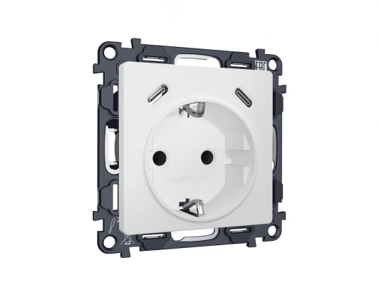 MA130510 Комплект механизма электрической розетки с заземлением с 2хUSB Type-C встраиваемый (белый матовый) Ambrella Volt QUANT MA130510