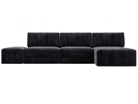 129516 Диван угловой модульный с пуфом Лига-060 НПБ Лонг угол универсальный (ЛДСП,Брус,Фанера/Пластик/Велюр/Темно-серый) Лига Диванов 129516