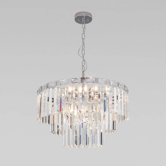 10130/8 хром Подвесная люстра Wi-Fi каскадная Elegante 10130/8 хром Eurosvet (220V, хрусталь, управление смартфоном, голосовое управление, умный дом - Minimir Home, Алиса, Маруся, Салют, на цепи)