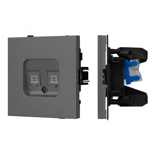 054597 Механизм компьютерной розетки двойной SCT-TENDO-MPC2-SFPL-GR (RJ-45, CAT6) (Arlight, Матовый графитовый) 054597
