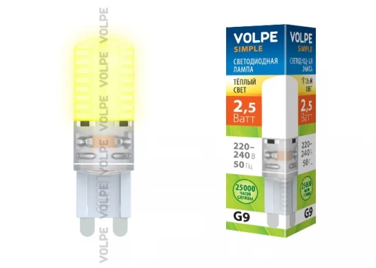 LED-JCD-2,5W/WW/G9/CL/S картон Лампочка светодиодная капсульная прозрачная G9 2,5W 3000K Volpe LED-JCD-2,5W/WW/G9/CL/S