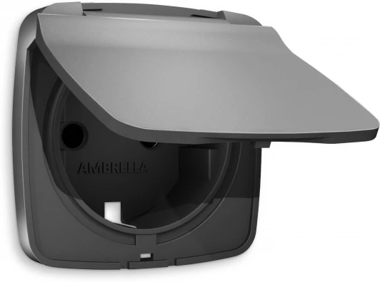 OP6580 Лицевая панель Ambrella Volt OMEGA (Антрацит серый) для электрической розетки с заземлением со шторками и крышкой IP44 QUANT OP6580