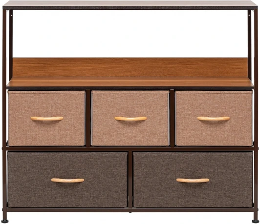 2500000229091 Комод Leset Локи 5 ящиков с полкой (Сталь,Искусственный лен/Бежевый,Светло-коричневый,Темно-коричневый) арт.2500000229091