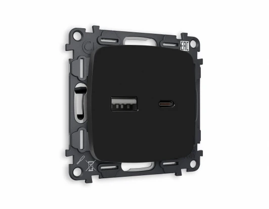 MO811010 Комплект механизма Ambrella Volt розетки OMEGA MO811010 Черный матовый 2USB A+C 20W быстрая зарядка QUANT