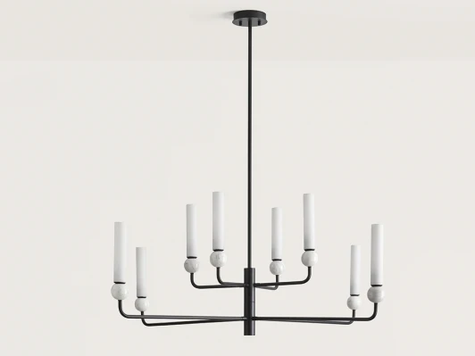 C1224/8 Matt black / White marble Потолочная люстра на штанге черный металл, белый мрамор Aromas del Campo Delie C1224/8 Matt black / White marble