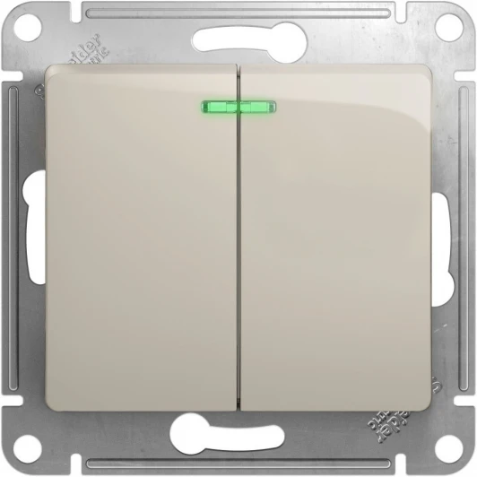GSL000953 Выключатель встраиваемый двухклавишный с подсветкой (молочный) Systeme Electric Glossa GSL000953