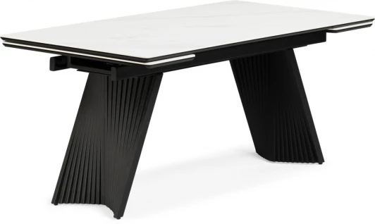 612186 Кухонный стол Notta Вейв 160(220)х89х75 белый мрамор snow white / черный (Керамика) арт.612186