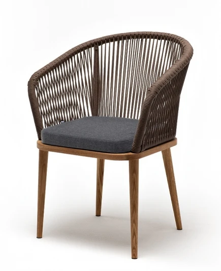 MAR-CH-T001 brown(D-gray027) "Марсель" стул плетеный из роупа, основание дуб, роуп коричневый круглый, ткань темно-серая 027 4SIS арт.УТ-00006833