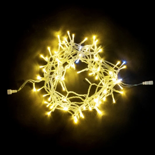PST100BLW-10-1CH Гирлянда Нить 10м Шампань с Мерцанием Белого Диода 24В, 100 LED, Провод Прозрачный ПВХ, IP54