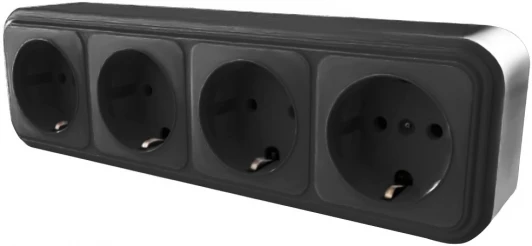 39704 Розетка 4-х местная с заземлением (черный) Stekker Брест 39704