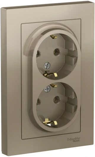 ATN000524 Розетка встраиваемая двойная с заземлением (шампань) Systeme Electric AtlasDesign ATN000524