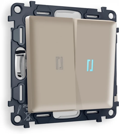 MA364040 Комплект механизма Ambrella Volt 2-клавишного проходного выключателя с подсветкой 10000K ALFA MA364040 Серо-бежевый матовый QUANT
