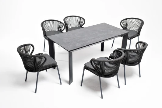 VEN-CMIL6T1-7-SET D-gray Обеденная группа на 6 персон со стульями Милан, каркас темно-серый, роуп темно-серый 4SIS Венето VEN-CMIL6T1-7-SET D-gray
