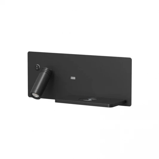 DK5093-BK Настенный светильник светодиодный Denkirs Chargelux DK5093-BK с функцией беспроводной зарядки, USB-A , 3Вт+8Вт, 3000К, правый, алюминий, черный
