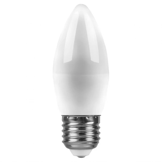 25936 Лампочка светодиодная свеча белая колба E27 9 Вт 800 lm 2700K теплое белое свечение Feron 25936