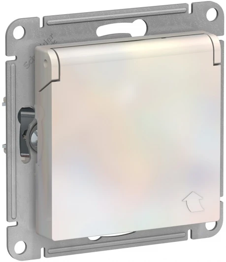 ATN000446 Розетка встраиваемая с заземлением, шторками и крышкой (жемчужный) Systeme Electric AtlasDesign ATN000446