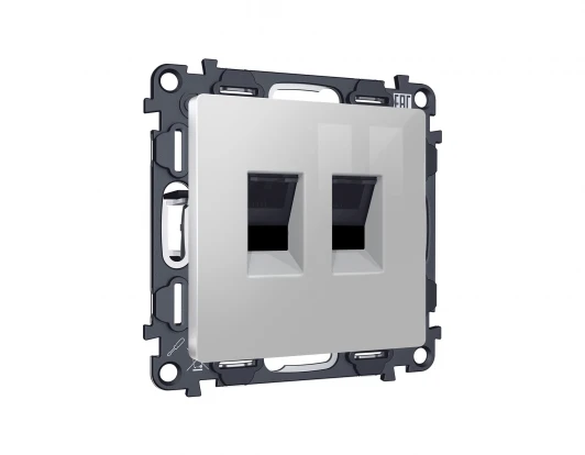 MA412110 Комплект механизма компьютерной двойной Ethernet RJ-45 розетки с автоматической защитной шторкой встраиваемый (серебро глянец) Ambrella Volt QUANT MA412110