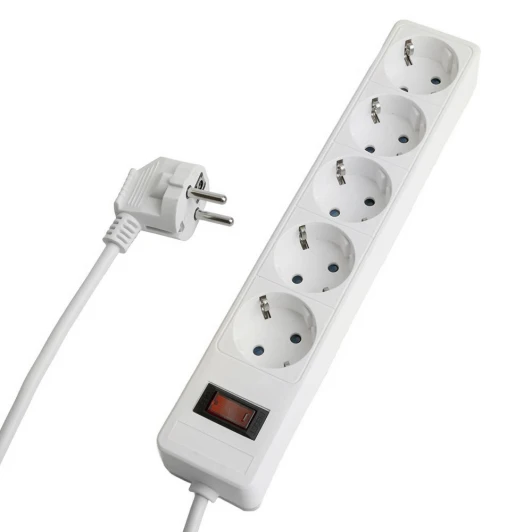 50092 Сетевой фильтр 5-и местный с заземлением 1,8м. (белый) Stekker Optima 50092
