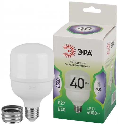 LED POWER T80-40W-865-E27/E40 GL Лампочка светодиодная E27 с переходником на E40 40W ЭРА LED POWER T80-40W-865-E27 с переходником на E40/E40 GL