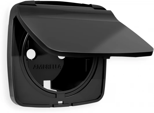 OP8080 Лицевая панель Ambrella Volt OMEGA (Черный матовый) для электрической розетки с заземлением со шторками и крышкой IP44 QUANT OP8080