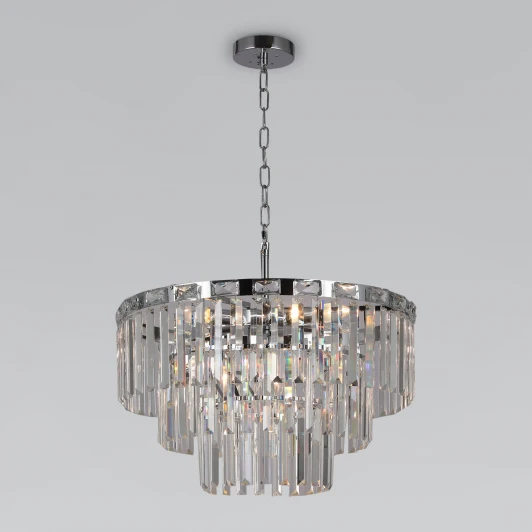 10130/8 хром Подвесная люстра Wi-Fi каскадная Elegante 10130/8 хром Eurosvet (220V, хрусталь, управление смартфоном, голосовое управление, умный дом - Minimir Home, Алиса, Маруся, Салют, на цепи)