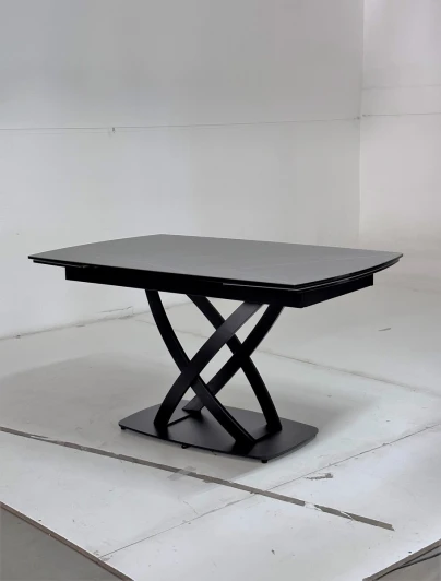 614M05240 Стол FOGGIA 140 KL-136 Серый мрамор матовый, итальянская керамика/ черный каркас М-City