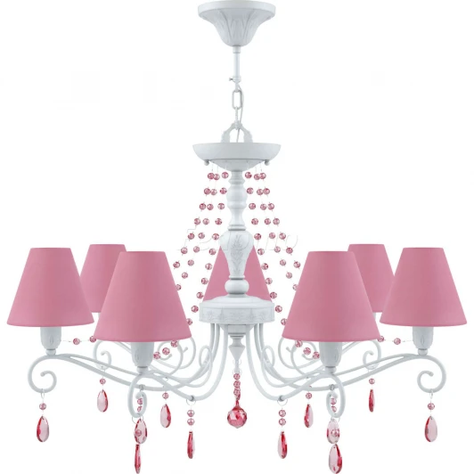E4-07-WM-LMP-O-27-CRL-E4-07-PK-DN Люстра подвесная Lamp4you, 7 плафонов, белый с розовым