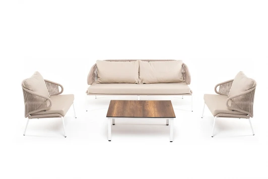 MILS3C2TJ-4-SET biege Лаунж-зона 5-местная плетеная из роупа (веревки), каркас алюминиевый белый, роуп бежевый 4SIS Милан MILS3C2TJ-4-SET biege