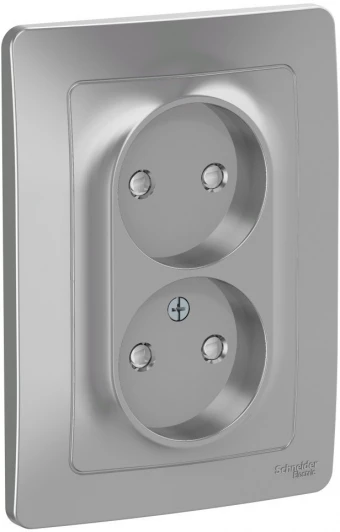 BLNRS000123 Розетка встраиваемая двойная без заземления со шторками (алюминий) Systeme Electric Blanca BLNRS000123