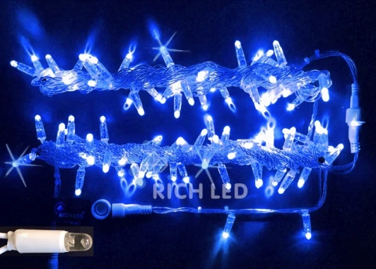 RL-S10CF-220V-CT/B Гирлянда светодиодная синяя с мерцанием 220B, 100 LED, провод прозрачный, IP65 RL-S10CF-220V-CT/B Rich LED