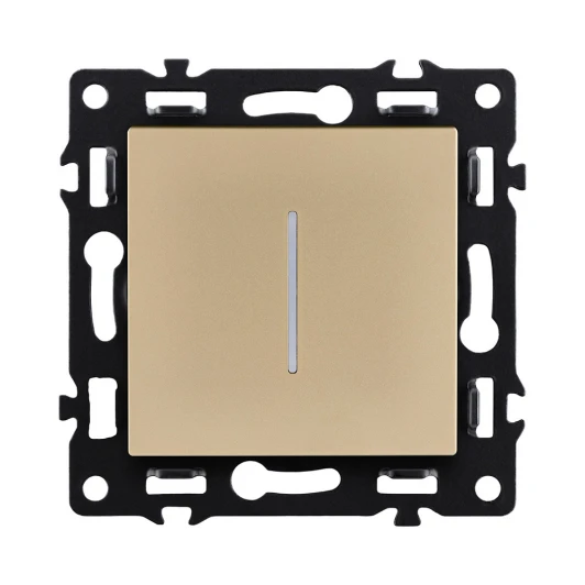 AS-012GD Выключатель кнопочный 1-клавишный 10А/250В с LED подсветкой, золотой Kollinger Asthetik AS-012GD