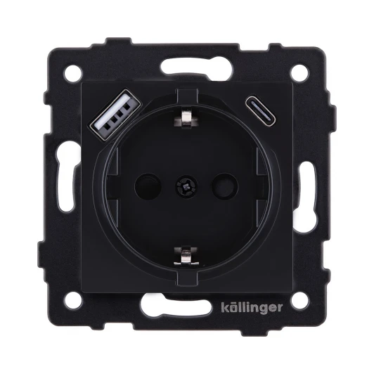 REA-004BM Розетка штепсельная SCHUKO 16A/250 В с USB A+C 20W, черный матовый Kollinger REA-004BM для Aspekt, Eleganz, Reflex