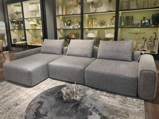 TURIN-TMN3-3S-Santo1606 Диван трехместный Турин(Turin)(3 секции) с канапе и мех черно/серый Santo1606 355*163,5**68см Garda Decor