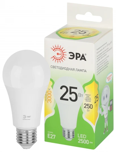 LED A60-25W-830-E27 GL Лампочка светодиодная E27 25W ЭРА LED A60-25W-830-E27 GL