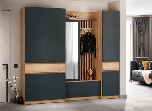 581938 Модульная прихожая Молд комплектация 1 (Молд комплектация 1 дуб крафт золотой / серый графит) Woodville арт.581938