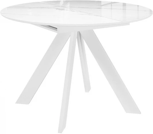 00-00070097 Стол DikLine SFC110 d1100 стекло Оптивайт Белый мрамор/подстолье белое/опоры белые 00-00070097