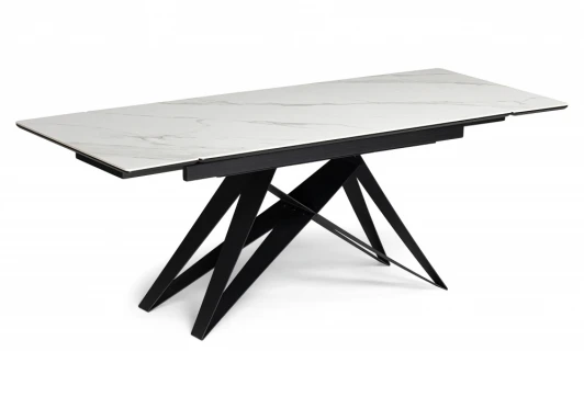 625929 Кухонный стол Notta Блэкберн 140(200)х80 белый мрамор snow white / черный